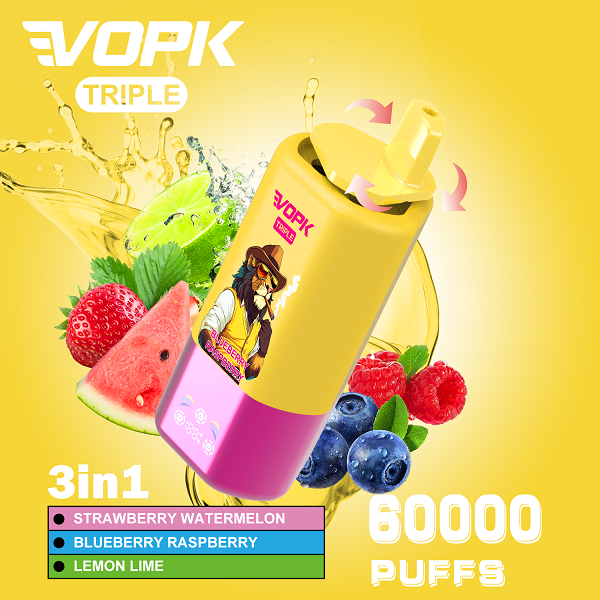 VOPK TRIPLE 60000 3 in 1 | Vape Desechable Recargable con Boquilla Giratoria y Pantalla Inteligente